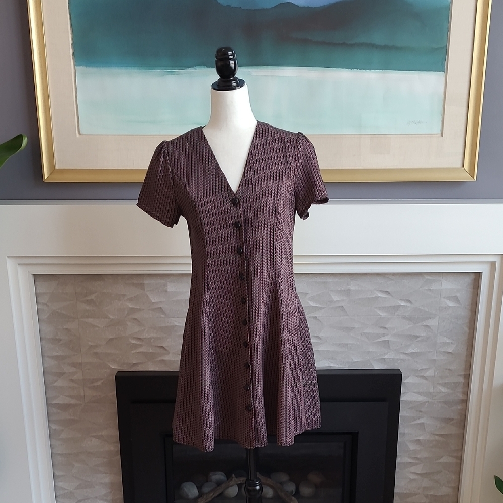 Papillon Blanc Purple Midi A-Line Dress with Puff Sleeves